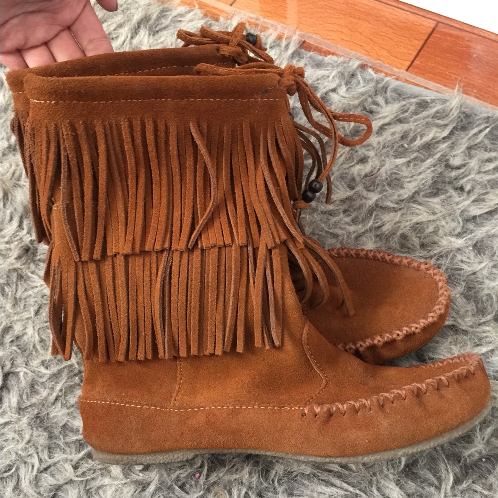 Minnetonka Suede Double Fringe Boots